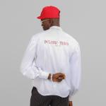 White pinstripe ballon-sleeved shirt